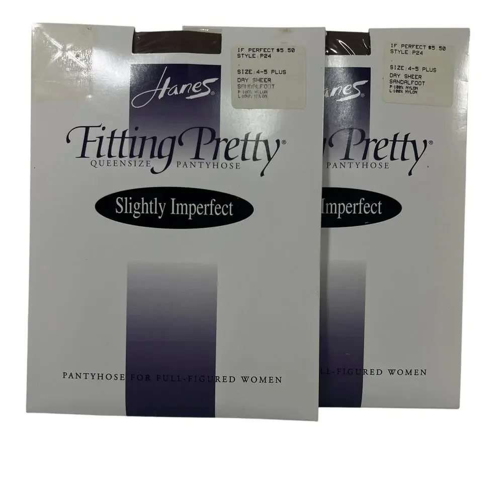 2 Pair Hanes Fitting Pretty Queensize Size 4-5 Plus Pantyhose P24 Sheer Sandal